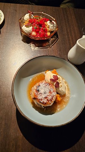 Semolina pudding and pancakes with housemade ice cream at ÖUR in Stockholm