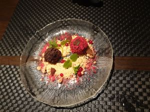 Two chocolate truffles (coffee and raspberry) at ÖUR in Stockholm