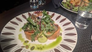 Pancakes (filled with a sort of bolognese, with vegan cheese topping) at ÖUR in Stockholm