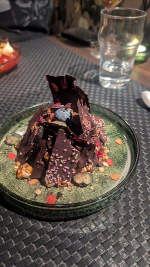 Chocolate cake with grilled hazelnut at ÖUR in Stockholm