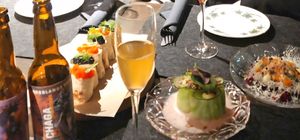 Three tasty starters and kombucha, inspired by north of Sweden. at ÖUR in Stockholm