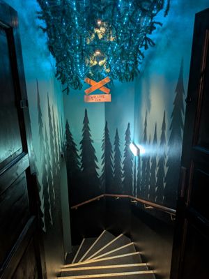 The staircase down to the restaurant at ÖUR in Stockholm