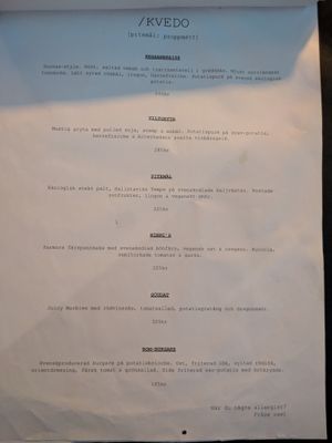 The menu at ÖUR in Stockholm