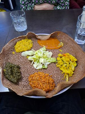 Vegan combo at Family Cafe Eritrean and Ethiopian restaurant in Glasgow