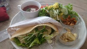 Salad at the back was delicious, the small to bowls on the right were also great! at Paprika Shokudo Vegan in Osaka