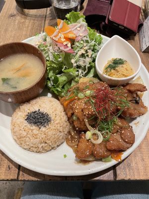 Stir fried meat and vegetables lunch set  #Veganuary at Paprika Shokudo Vegan in Osaka