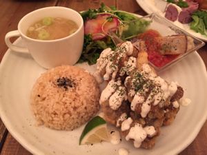 Fried ";oyster"; set dinner. Delicious! at Paprika Shokudo Vegan in Osaka