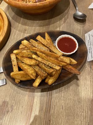 fries freshly made  at Paprika Shokudo Vegan in Osaka