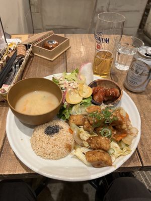 Tempe vegetable stir fry set lunch  at Paprika Shokudo Vegan in Osaka