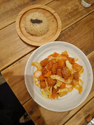 Soy Sweet and Sour with added rice at Paprika Shokudo Vegan in Osaka