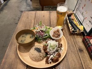 Soy meat karaage dinner set  at Paprika Shokudo Vegan in Osaka