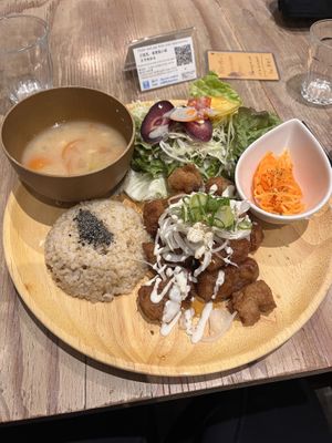 Karaage set meal  at Paprika Shokudo Vegan in Osaka
