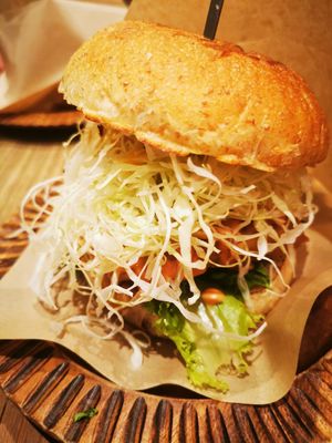 Tempeh burger at Paprika Shokudo Vegan in Osaka