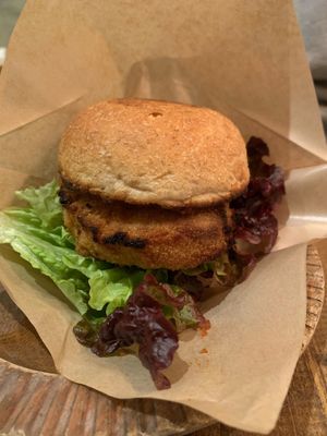 Disappointing croquette burger at Paprika Shokudo Vegan in Osaka