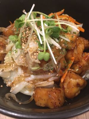 Stir fry veggies & tempeh teriyaki rice bowl  at Paprika Shokudo Vegan in Osaka