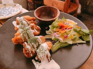Deep fried oysters at Paprika Shokudo Vegan in Osaka