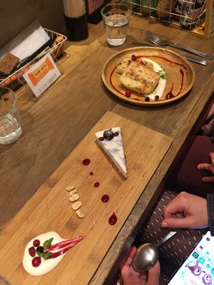 Blueberry raw cake and gluten free french toast  at Paprika Shokudo Vegan in Osaka