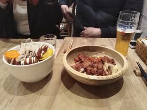 Karaage and yakiniku soy meat at Paprika Shokudo Vegan in Osaka