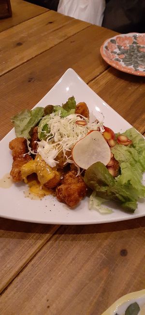 Karage with cheese sauce at Paprika Shokudo Vegan in Osaka