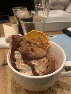 Ice cream with cacao sauce at Paprika Shokudo Vegan in Osaka