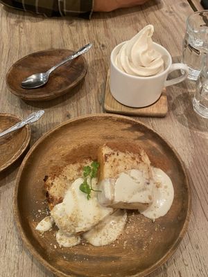 French toast and soy soft serve  at Paprika Shokudo Vegan in Osaka