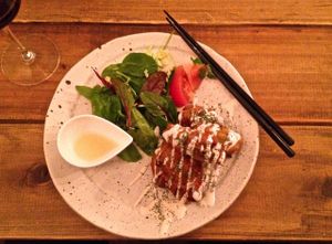deep fried oysters made from mushrooms and tofu at Paprika Shokudo Vegan in Osaka