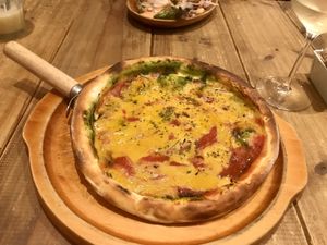 Chlorella and ‘cheese’ pizza  at Paprika Shokudo Vegan in Osaka