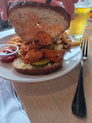 Vegan hot "honey" sandwich at Collision Bend Brewing Company Cleveland in Cleveland