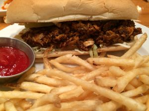bbq jackfruit sandwich w/ fries at One Veg World in West Covina