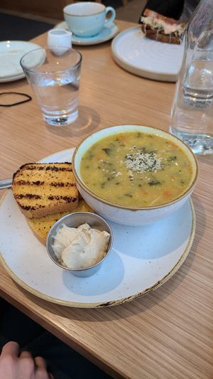 Daily soup and corn bread at Fresh on Eglinton in Toronto
