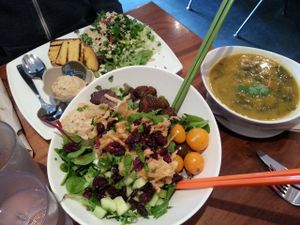 Ultimate falafel salad. And large soup, salad, cornbread combo. Delicious. at Fresh on Eglinton in Toronto