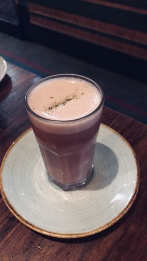 Rose latté at Fresh on Eglinton in Toronto