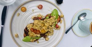 Gluten free tofu scramble on sweet potato at Fresh on Eglinton in Toronto