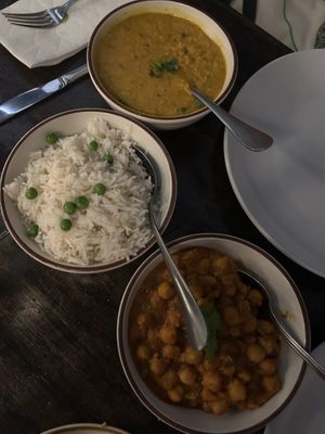 Lentil curry and chickpeas  at OM in New York City
