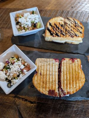 Signature and Honee and berry jam-brie vegan paninis, comes with side salad at Let it Brie in Fullerton