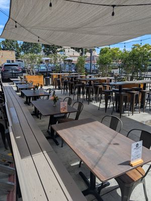 Outdoor patio looks nice, but it was too hot so we ate inside. at Let it Brie in Fullerton