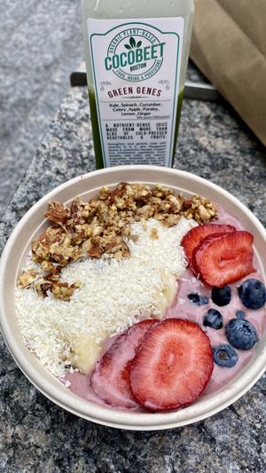 Green juice, açaí bowl  at Cocobeet in Boston