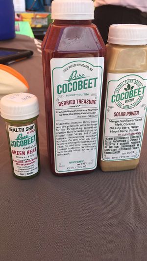 Two juices and one wellness shot. at Cocobeet in Boston