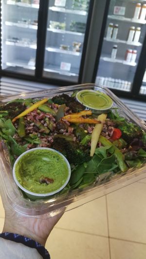 Roasted vegetables with Wild Rice Mix (gluten-free)
Mesculin, broccoli, asparagus, brussel sprouts, carrots, bell peppers, basil, wild rice, brown rice, basil, parsley, garlic, red at Cocobeet in Boston