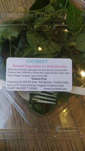 Roasted vegetables with Wild Rice Mix (gluten-free)
Mesculin, broccoli, asparagus, brussel sprouts, carrots, bell peppers, basil, wild rice, brown rice, basil, parsley, garlic, red at Cocobeet in Boston