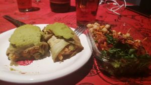 Vegan filled eggplant rolls with salad at Uriel in Cordoba