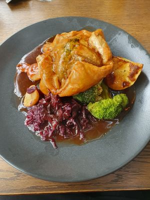 Butternut squash, lentil & almond Wellington with vegan gravy at Plough and Flail in Knutsford