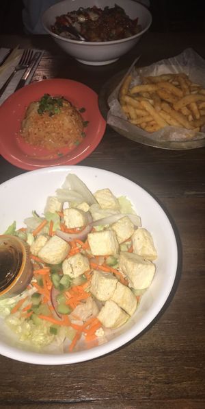 tofu salad w/ rice & fries at Takorea in Atlanta