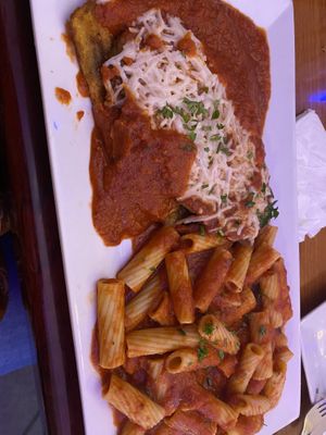 Eggplant parm. Subbed the spaghetti  at Mama's Restaurant and Baci Cafe in Hackettstown