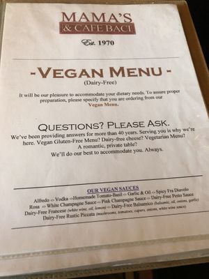 Menu 1  at Mama's Restaurant and Baci Cafe in Hackettstown