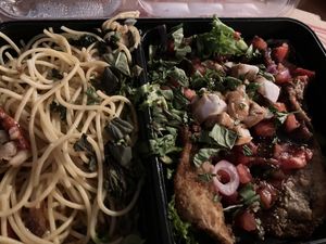 Eggplant fresco & Aglio Olio. Scrumptious!!!!  at Mama's Restaurant and Baci Cafe in Hackettstown