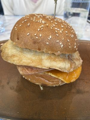 Vegan bacon and egg roll   at 7th Heaven Cafe in Kirrawee