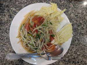 Papaya salad at Punsuk Vegetarian in Bangkok