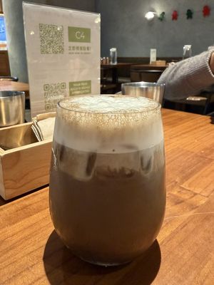 Iced hojicha latte with oat milkk  at Preserve in Taipei