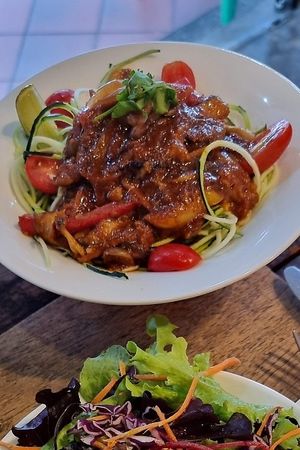 Tom yum zoodles (zucchini noodles with mushrooms) at Afterglow by ANGLOW in Central Singapore
